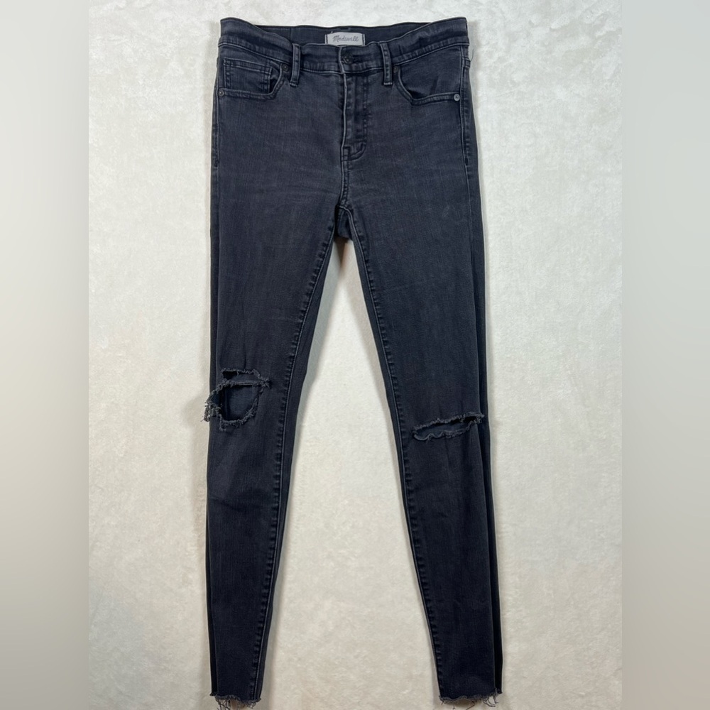 Madewell Size 26 Black Distressed Jeans 9” High Riser Skinny Skinny Denim J Crew